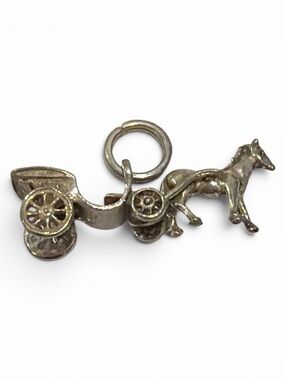 Vintage 1 AR 800 Silver Horse and Carriage Charm Pendant Mid 20th Century